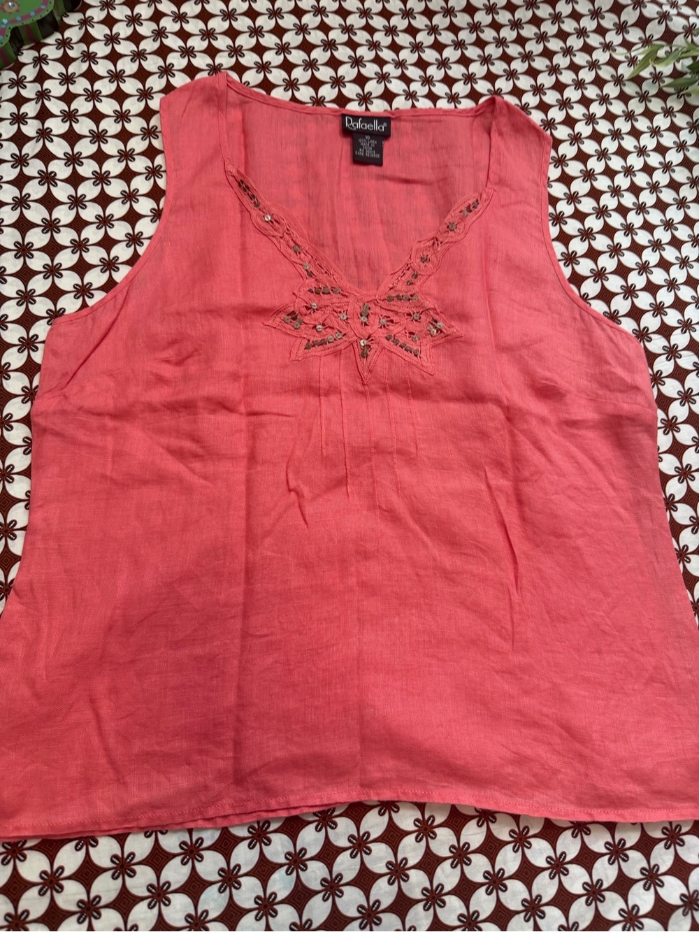 Rafaella Coral Embroidered linen Sleeveless Tank